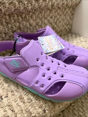 Skechers Kids Purple Heart Cutout Sandals with Aqua Sole